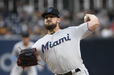 SAN DIEGO, CA – MAY 31: Caleb Smith #31 of the Miami Marlins pitches during the first inning of a baseball game against the San Diego Padres at Petco Park May 31, 2019 in San Diego, California. (Photo by Denis Poroy/Getty Images)