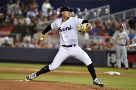 MIAMI, FL – JUNE 12: Jordan Yamamoto #50 of the Miami Marlins. (Photo by Eric Espada/Getty Images)