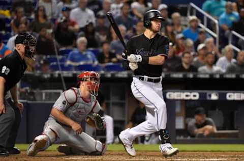 MIAMI, FL – JUNE 29: JT Riddle #10 of the Miami Marlins. (Photo by Eric Espada/Getty Images)