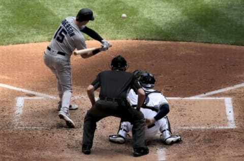 MILWAUKEE, WISCONSIN – JUNE 06: Brian Anderson #15 of the Miami Marlins strikes out in the fourth inning against the Milwaukee Brewers at Miller Park on June 06, 2019 in Milwaukee, Wisconsin. (Photo by Dylan Buell/Getty Images)