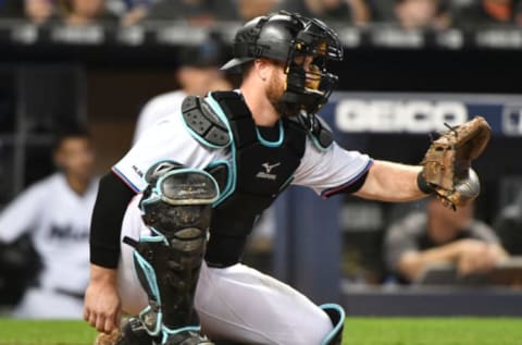 MIAMI, FL – JUNE 09: Bryan Holaday #28 of the Miami Marlins. (Photo by Mark Brown/Getty Images)