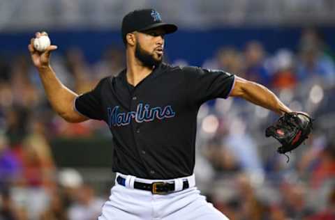 MIAMI, FL – AUGUST 10: Sandy Alcantara #22 of the Miami Marlins delivers a pitch in the second inning against the Atlanta Braves at Marlins Park on August 10, 2019 in Miami, Florida. (Photo by Mark Brown/Getty Images)