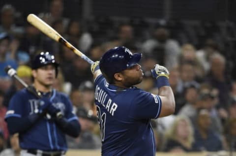 SAN DIEGO, CA – AUGUST 12: Jesus Aguilar #21 of the Tampa Bay Rays. (Photo by Denis Poroy/Getty Images)