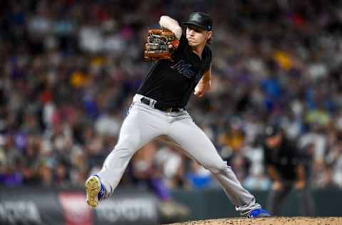 DENVER, CO – AUGUST 17: Adam Conley #61 of the Miami Marlins. (Photo by Dustin Bradford/Getty Images)