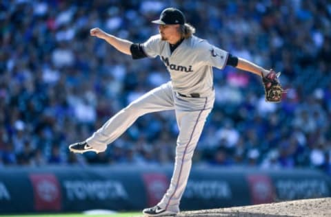 DENVER, CO – AUGUST 18: Ryne Stanek #35 of the Miami Marlins pitches against the Colorado Rockies at Coors Field on August 18, 2019 in Denver, Colorado. (Photo by Dustin Bradford/Getty Images)