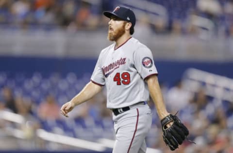 MIAMI, FLORIDA – AUGUST 01: Sam Dyson #49 of the Minnesota Twins. (Photo by Michael Reaves/Getty Images)