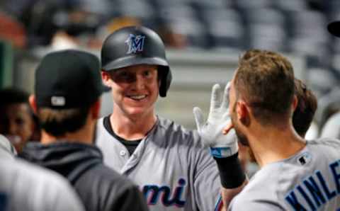 PITTSBURGH, PA – SEPTEMBER 03: Garrett Cooper #26 of the Miami Marlins celebrates after hitting a home run in the tenth inning against the Pittsburgh Pirates at PNC Park on September 3, 2019, in Pittsburgh, Pennsylvania. (Photo by Justin K. Aller/Getty Images)