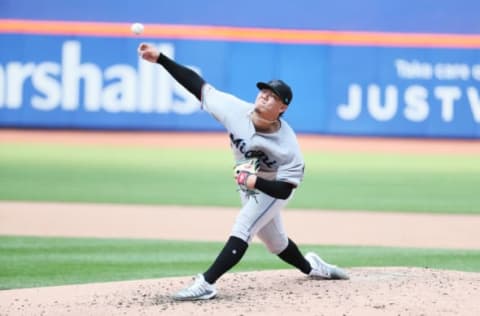 NEW YORK, NEW YORK – AUGUST 07: Jordan Yamamoto #50 of the Miami Marlins. (Photo by Al Bello/Getty Images)