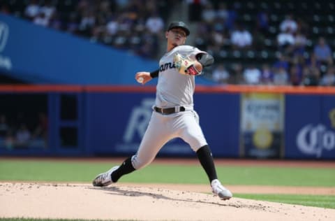 NEW YORK, NEW YORK – AUGUST 07: Jordan Yamamoto #50 of the Miami Marlins. (Photo by Al Bello/Getty Images)