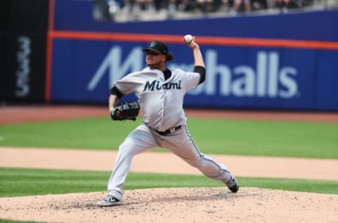 NEW YORK, NEW YORK – AUGUST 07: Jose Quijada #74 of the Miami Marlins. (Photo by Al Bello/Getty Images)