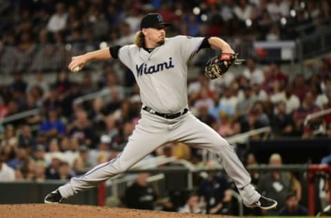 ATLANTA, GEORGIA – AUGUST 22: Ryne Stanek #35 of the Miami Marlins. (Photo by Logan Riely/Getty Images)