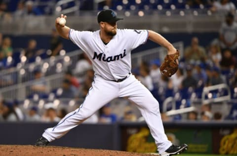 MIAMI, FL – AUGUST 13: Bryan Holaday #28 of the Miami Marlins. (Photo by Mark Brown/Getty Images)