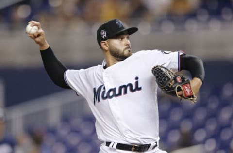 MIAMI, FLORIDA – SEPTEMBER 11: Pablo Lopez #49 of the Miami Marlins. (Photo by Michael Reaves/Getty Images)