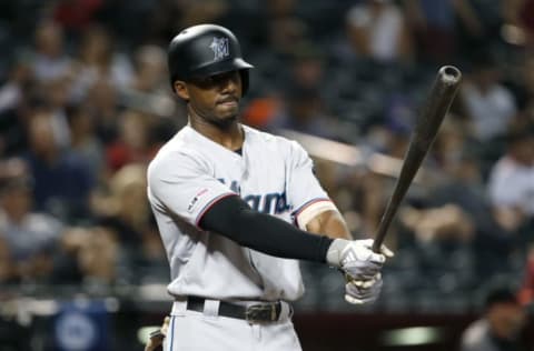 PHOENIX, ARIZONA – SEPTEMBER 16: Lewis Brinson #9 of the Miami Marlins. (Photo by Ralph Freso/Getty Images)