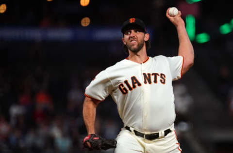 SAN FRANCISCO, CALIFORNIA – SEPTEMBER 24: Madison Bumgarner #40 of the San Francisco Giants pitches during the second inning against the Colorado Rockies at Oracle Park on September 24, 2019 in San Francisco, California. (Photo by Daniel Shirey/Getty Images)