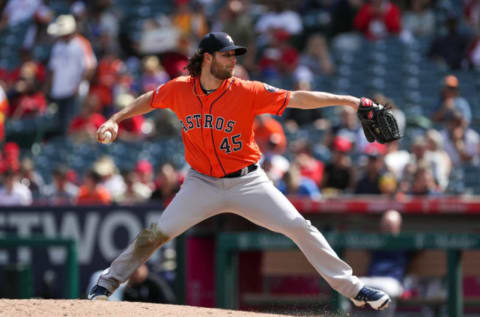 ANAHEIM, CALIFORNIA – SEPTEMBER 29: Gerrit Cole #45 of the Houston Astros pitches in the fifth inning against the Los Angeles Angels of Anaheim at Angel Stadium of Anaheim on September 29, 2019 in Anaheim, California. (Photo by Kent Horner/Getty Images)