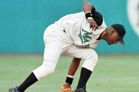 Florida Marlins’ short-stop Edgar Renteria. (Photo by RHONA WISE/AFP via Getty Images)