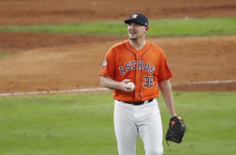 HOUSTON, TEXAS – OCTOBER 30: Will Harris #36 of the Houston Astros. (Photo by Tim Warner/Getty Images)