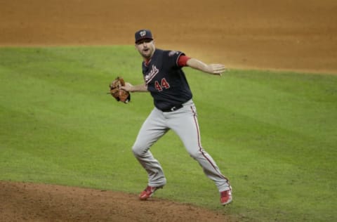 HOUSTON, TEXAS – OCTOBER 30: Daniel Hudson #44 of the Washington Nationals. (Photo by Bob Levey/Getty Images)