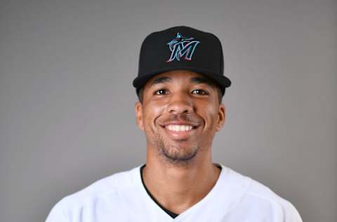 JUPITER, FLORIDA – FEBRUARY 19: Sterling Sharp of the Miami Marlins. (Photo by Mark Brown/Getty Images)