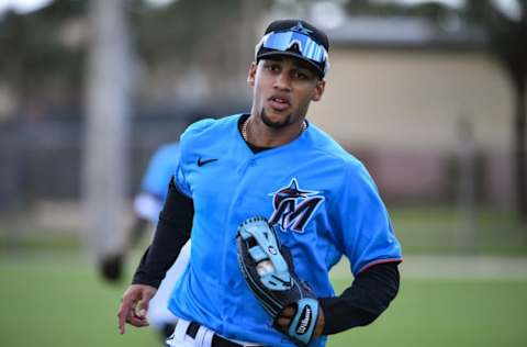 JUPITER, FLORIDA – FEBRUARY 19: Victor Victor Mesa #32 of Miami Marlins. (Photo by Mark Brown/Getty Images)