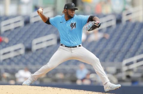 WEST PALM BEACH, FLORIDA – FEBRUARY 25: Jorge Guzman #75 of the Miami Marlins. (Photo by Michael Reaves/Getty Images)