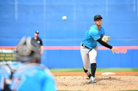 PORT ST. LUCIE, FLORIDA – MARCH 03: Jordan Yamamoto #50 of the Miami Marlins. (Photo by Mark Brown/Getty Images)