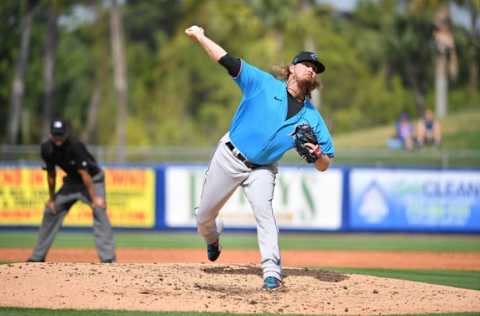 PORT ST. LUCIE, FLORIDA – MARCH 03: Ryne Stanek #55 of the Miami Marlins. (Photo by Mark Brown/Getty Images)