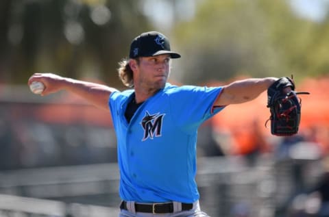 SARASOTA, FLORIDA – FEBRUARY 29: Drew Steckenrider #71, the new closer of the Miami Marlins. (Photo by Mark Brown/Getty Images)