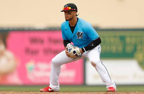 JUPITER, FLORIDA – MARCH 09: Isan Diaz #1 of the Miami Marlins. (Photo by Michael Reaves/Getty Images)