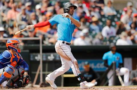 JUPITER, FLORIDA – MARCH 09: Matt Joyce #7 of the Miami Marlins. (Photo by Michael Reaves/Getty Images)