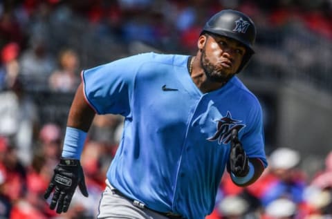 JUPITER, FLORIDA – MARCH 12: Jesus Aguilar #24 of the Miami Marlins. (Photo by Mark Brown/Getty Images)