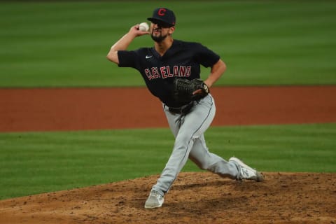 Cleveland Guardins relief pitcher Nick Sandlin (Photo by Dilip Vishwanat/Getty Images)