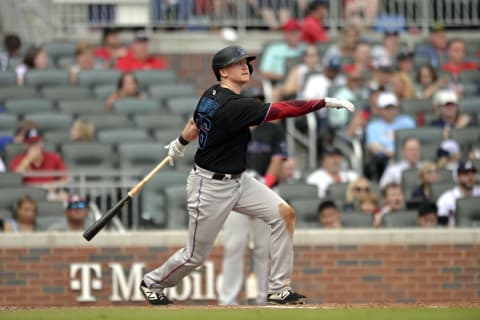 Outfielder Garrett Cooper of the Miami Marlins (Photo by Edward M. Pio Roda/Getty Images)