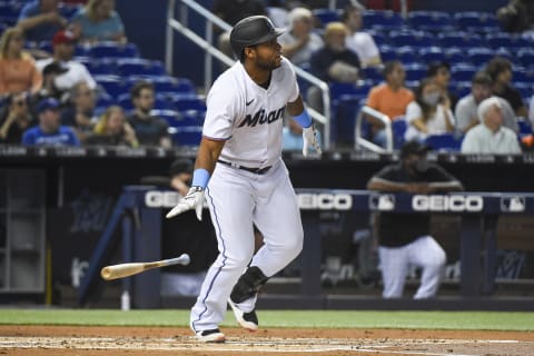 Miami Marlins first baseman Jesus Aguilar (Photo by Eric Espada/Getty Images)