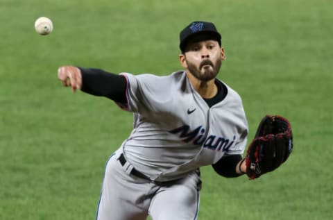 BALTIMORE, MARYLAND – AUGUST 04: Starting pitcher Pablo Lopez #49 of the Miami Marlins. (Photo by Rob Carr/Getty Images)