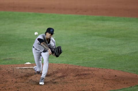 BUFFALO, NEW YORK – AUGUST 11: Sterling Sharp #56 of the Miami Marlins. (Photo by Bryan M. Bennett/Getty Images)