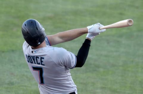 BUFFALO, NEW YORK – AUGUST 12: Matt Joyce #7 of the Miami Marlins. (Photo by Bryan M. Bennett/Getty Images)