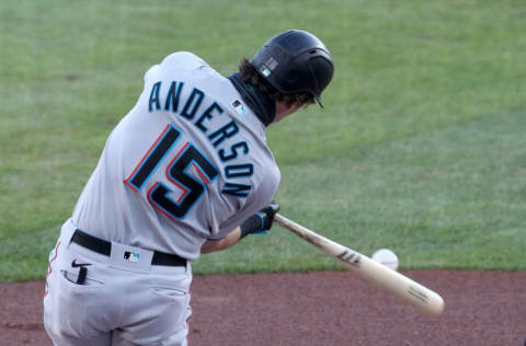 BUFFALO, NEW YORK – AUGUST 12: Brian Anderson #15 of the Miami Marlins. (Photo by Bryan M. Bennett/Getty Images)