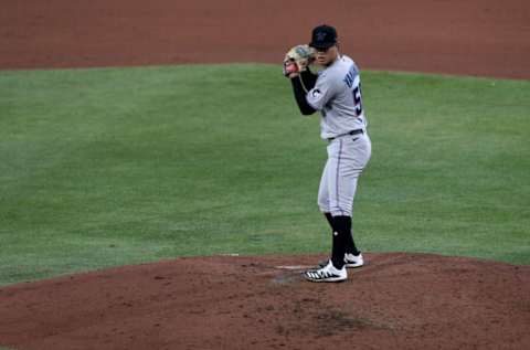 BUFFALO, NEW YORK – AUGUST 12: Jordan Yamamoto #50 of the Miami Marlins. (Photo by Bryan M. Bennett/Getty Images)