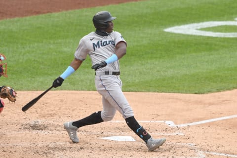 Outfielder Jesus Sanchez of the Miami Marlins (Photo by Mitchell Layton/Getty Images)