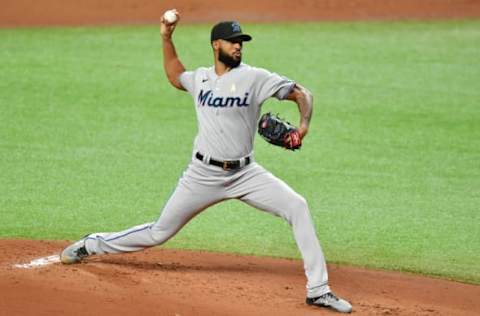 ST PETERSBURG, FLORIDA – SEPTEMBER 05: Sandy Alcantara #22 of the Miami Marlins delivers a pitch to the Tampa Bay Rays in the first inning of a game at Tropicana Field on September 05, 2020 in St Petersburg, Florida. (Photo by Julio Aguilar/Getty Images)