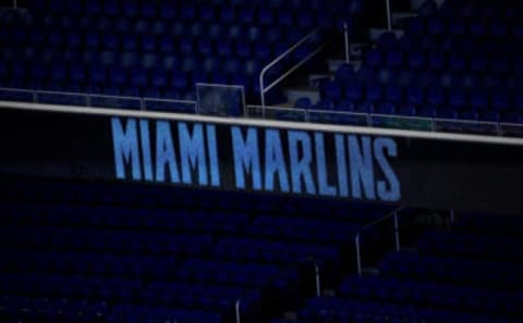 MIAMI, FLORIDA – SEPTEMBER 20: A general view of the Miami Marlins logo. (Photo by Mark Brown/Getty Images)