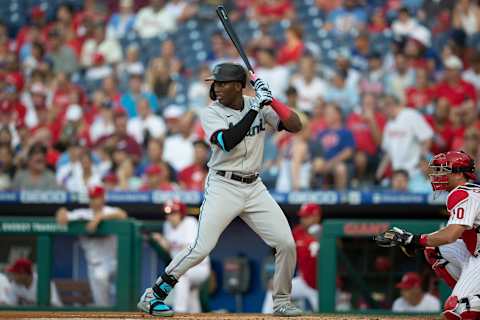 Outfielder Jesus Sanchez of the Miami Marlins (Photo by Mitchell Leff/Getty Images)