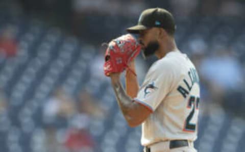 PHILADELPHIA, PA – JULY 16: Sandy Alcantara #22 of the Miami Marlins throws a pitch against the Philadelphia Phillies during Game One of the doubleheader at Citizens Bank Park on July 16, 2021 in Philadelphia, Pennsylvania. The Phillies defeated the Marlins 5-2. (Photo by Mitchell Leff/Getty Images)