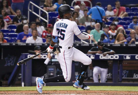 Miami Marlins outfielder Lewis Brinson (Photo by Mark Brown/Getty Images)