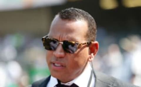 OAKLAND, CALIFORNIA – AUGUST 29: Alex Rodriguez looks on from the field before the game between the New York Yankees and the Oakland Athletics at RingCentral Coliseum on August 29, 2021 in Oakland, California. (Photo by Lachlan Cunningham/Getty Images)