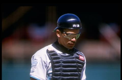 12 Apr 1993: Catcher Benito Santiago of the Florida Marlins. Mandatory Credit: Otto Greule /Allsport