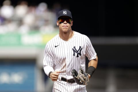 NEW YORK, NY – JULY 31: Aaron Judge #99 of the New York Yankees runs off the field against the Kansas City Royals during the fifth inning at Yankee Stadium on July 31, 2022 in the Bronx borough of New York City. (Photo by Adam Hunger/Getty Images)