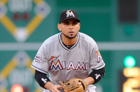 PITTSBURGH, PA – JULY 20: Omar Infante #12 of the Miami Marlins. (Photo by Joe Sargent/Getty Images)